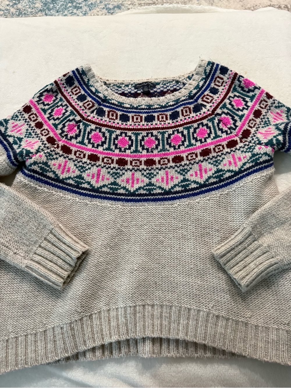 Womens American Eagle Sweater Tan/Pink/Navy/Maroon Size Large D73